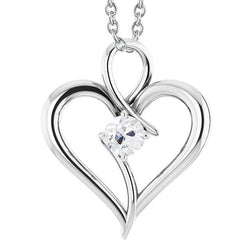 Ciondolo A Forma Di Cuore Con Naturale Diamante Solitario Tondo Da 1 Carato Vecchio Minatore In Oro Bianco 14K