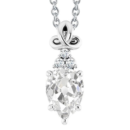Ciondolo A Forma Di Diapositiva Con Punta Da Trapano Da Vecchio Minatore Naturale Diamante Pera Da 3,50 Carati Con Catena In Oro 14K