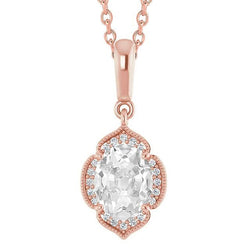 Ciondolo A Forma Di Fiore Con Ciondolo Ovale Da 3,75 Carati E Naturale Diamante Rotondo Da Miniera In Oro Bianco 14K