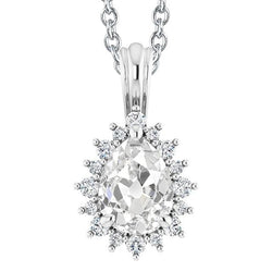 Ciondolo A Forma Di Fiore Con Pera Da 4 Carati E Vero Diamante Rotondo Da Minatore Antico In Oro 14K