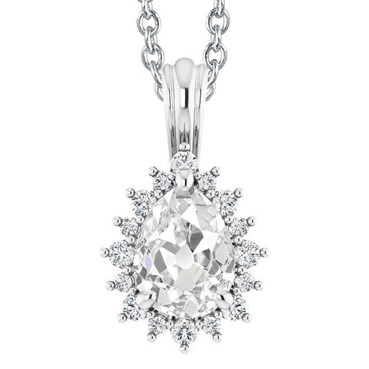 Ciondolo A Forma Di Fiore Con Pera Da 4 Carati E Vero Diamante Rotondo Da Minatore Antico In Oro 14K