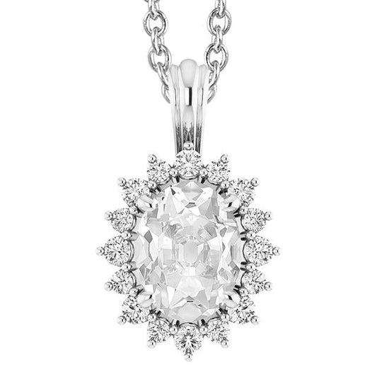 Ciondolo Alone In Stile Stella Con 5,50 Carati Di Genuino Diamante Ovale Vecchia Minatore In Oro Bianco A 14K