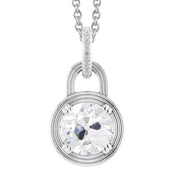 Ciondolo Antico A Forma Di Ciondolo Con Genuino Diamante Taglio Tondo Da 3,50 Carati Con Oro Bianco 14K