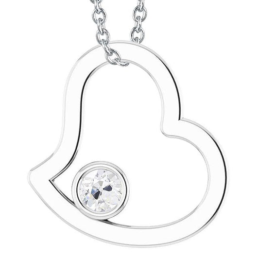 Ciondolo Antico A Forma Di Cuore Con Castone Di Vero Diamanti Taglio Rotondo Da 1 Carato In Oro Bianco 14K