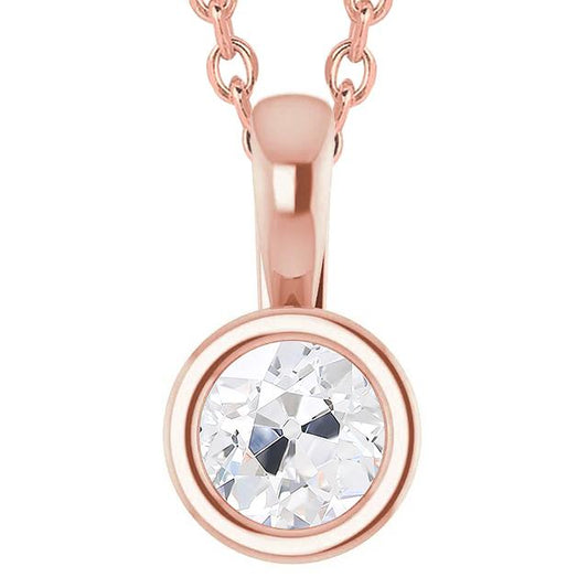 Ciondolo Antico Con 2,50 Carati Di Naturale Diamanti A Taglio Rotondo Catena Scorrevole In Oro Rosa 14K