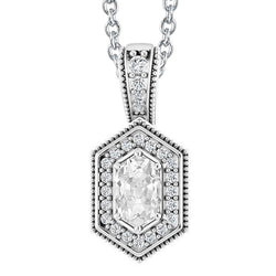 Ciondolo Antico Con 5 Carati Vero Diamante Taglio Ovale Stile Miniera 14K Oro Bianco