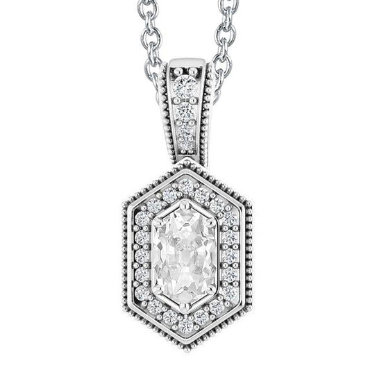Ciondolo Antico Con 5 Carati Vero Diamante Taglio Ovale Stile Miniera 14K Oro Bianco
