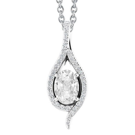Ciondolo Antico Con Vero Diamante A Taglio Ovale Scorrevole Da 3,50 Carati Con Accenti In Oro Bianco 14K