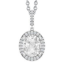 Ciondolo Antico Halo Con Naturale Diamante Taglio Ovale Da 6,50 Carati Con Catena E Cauzione In Oro Bianco 14K