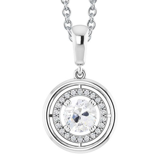 Ciondolo Aureola Con Naturale Diamante Da 2,50 Carati Vecchio Minatore Prong Set Gioielli In Oro Bianco 14K