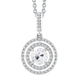 Ciondolo Cerchio Halo Con 3,50 Carati Di Vero Diamante A Taglio Rotondo Old Mine In Oro Bianco 14K