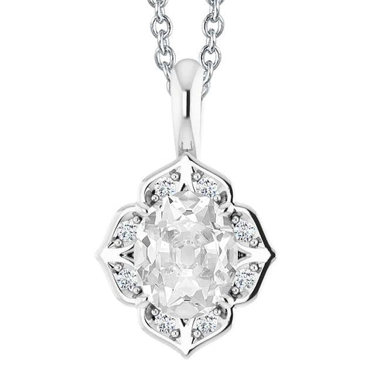 Ciondolo Collana Con Ovale E Naturale Diamanti Rotondi A 5 Carati In Oro Bianco Da 14K