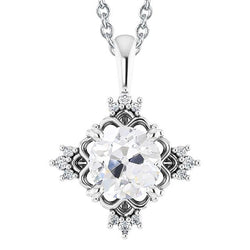 Ciondolo Con 3 Carati Di Vero Diamanti Taglio Rotondo Stile Stella Vecchia Miniera In Oro Bianco 14K