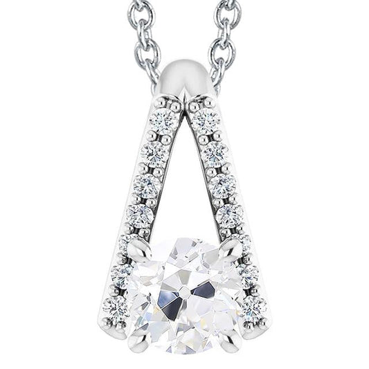 Ciondolo Con 4 Carati Vero Diamante Tondo Da Catena Scorrevole Di Vecchio Minatore In Oro Bianco 14K
