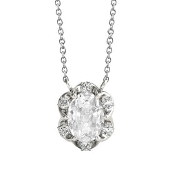 Ciondolo Con 4,50 Carati Genuino Diamante Tondo E Ovale Vecchio Minatore Halo Stile Fiore
