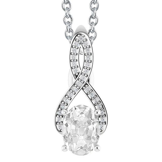 Ciondolo Con 4,50 Carati Ovale E Genuino Diamante Tondo Con Gambo A Spacco Vecchio Minatore In Oro Bianco 14K