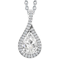 Ciondolo Con 4,50 Carati Per Pera E Naturale Diamante Rotondo Diviso Vecchio Minatore In Oro Bianco 14K