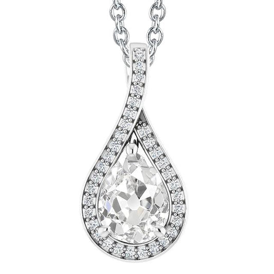 Ciondolo Con 4,50 Carati Per Pera E Naturale Diamante Rotondo Diviso Vecchio Minatore In Oro Bianco 14K
