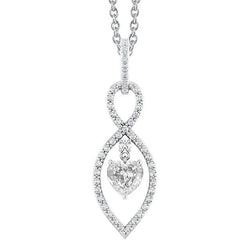 Ciondolo Con Cuore Da 2,50 Carati E Vero Diamante Tondo E Polo Da Minatore Antico In Oro Bianco 14K