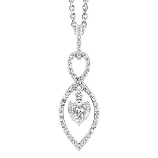 Ciondolo Con Cuore Da 2,50 Carati E Vero Diamante Tondo E Polo Da Minatore Antico In Oro Bianco 14K