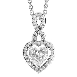 Ciondolo Con Cuore Da 4,50 Carati E Genuino Diamante Tondo Da Vecchio Minatore Incastonato In Oro Bianco 14K