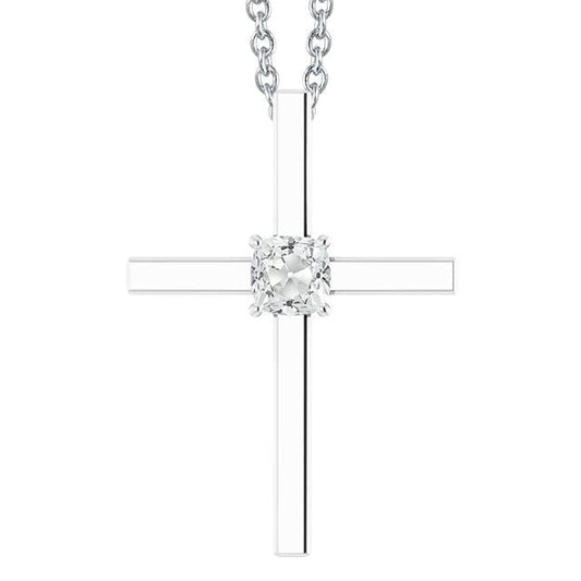 Ciondolo Con Cuscino 1.50 Carati Genuino Diamanti Diapositiva Croce Di Vecchio Minatore In Oro Bianco 14K