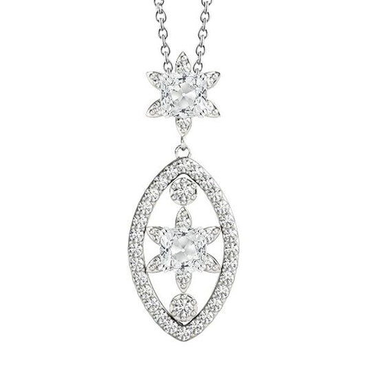 Ciondolo Con Genuino Diamante Rotondo E Cuscino Della Vecchia Miniera 4 Carati Con Catena In Oro 14K