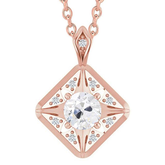 Ciondolo Con Naturale Diamante Tondo Da 2,50 Carati Vecchio Minatore In Gioielli In Oro Rosa 14K