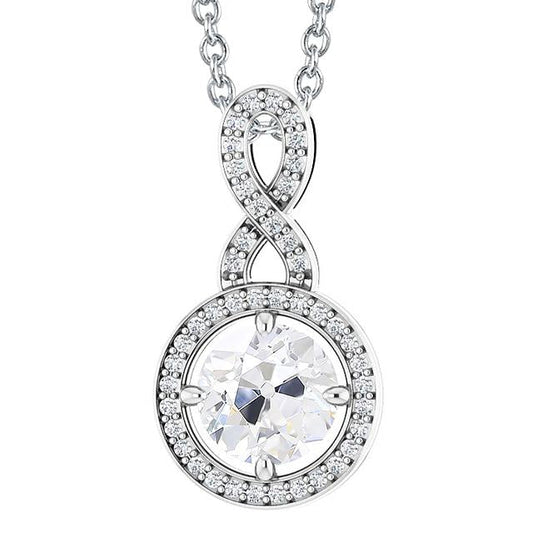 Ciondolo Con Naturale Diamanti A Taglio Rotondo Da 4 Carati Old Miner Incastonato In Oro Bianco 14K