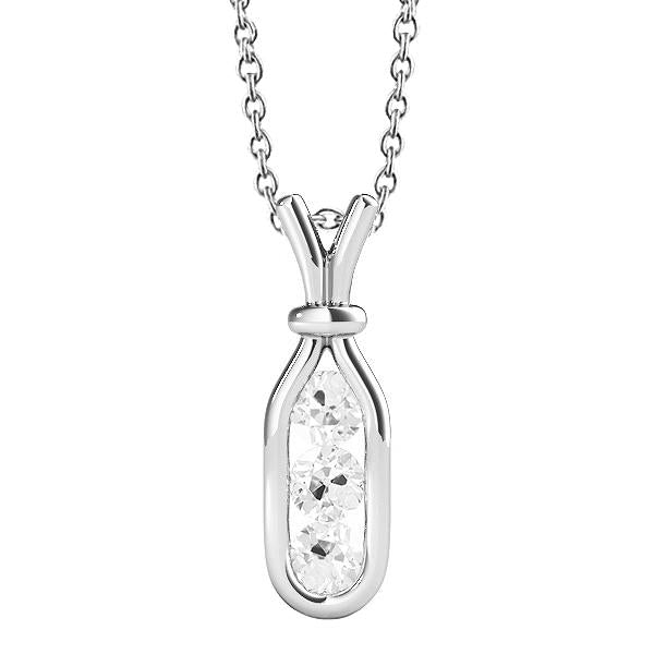 Ciondolo Con Tre Pietre Antiche Europee 1,50 Carati Naturale Diamante Rotondo 14K In Oro Bianco