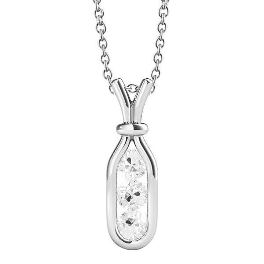 Ciondolo Con Tre Pietre Antiche Europee 1,50 Carati Naturale Diamante Rotondo 14K In Oro Bianco