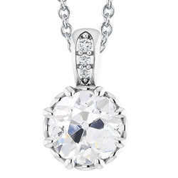Ciondolo Con Vero Diamante A Taglio Rotondo 5 Carati Vecchia Miniera In Oro Bianco 14K