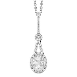 Ciondolo Con Vero Diamante A Taglio Vecchio 3 Carati Tondo E Ovale Con Gambo In Oro Bianco 14K