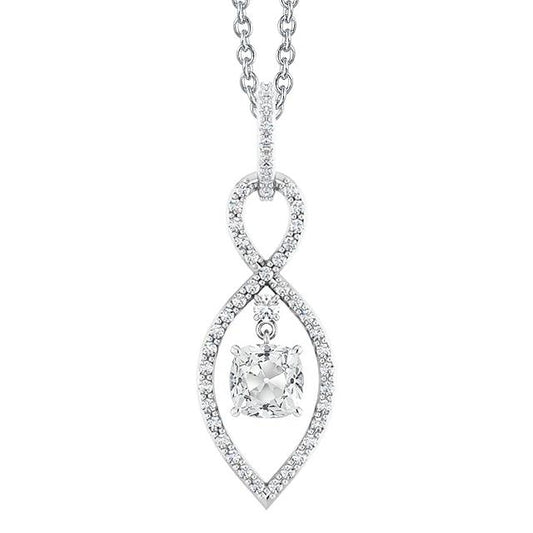Ciondolo Con Vero Diamante Cuscino Da 3,50 Carati Old Miner Set Di Punte Gambo Ritorto In Oro 14k