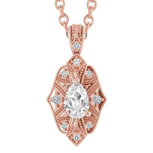 Ciondolo Con Vero Diamante Taglio Pera Da 2,50 Carati E Catena Per Vecchio Minatore In Gioielli In Oro Rosa 14K