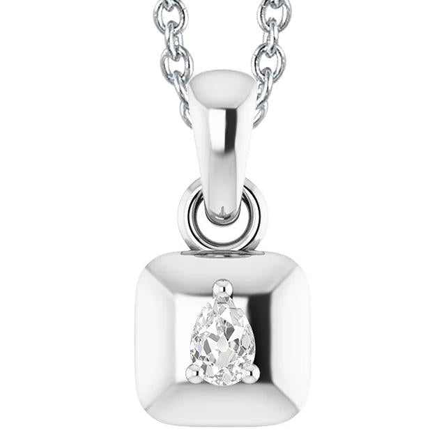 Ciondolo Con Vero Diamante Taglio Pera Di Vecchia Miniera E Oro Bianco 14K