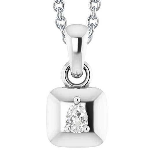 Ciondolo Con Vero Diamante Taglio Pera Di Vecchia Miniera E Oro Bianco 14K
