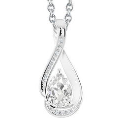Ciondolo Da 3,50 Carati Pera E Genuino Diamante Rotondo Stile Antico Minatore Intrecciato In Oro Bianco 14K
