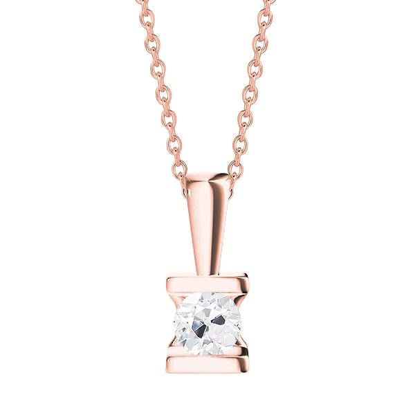Ciondolo Da Donna A Forma Di Cuore Con Vero Diamante Rotondo Taglio Antico 1 Carato