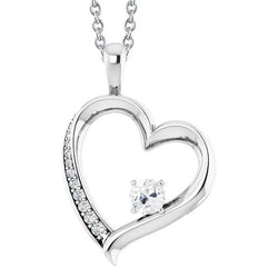 Ciondolo Da Donna Con Cuore Da 1,50 Carati E Vero Diamante Taglio Rotondo Un Vecchio In Oro Bianco 14K
