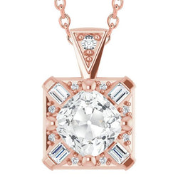 Ciondolo Da Donna Con Cuscino Da 7,50 Carati E Vero Diamante Tondo Vecchio Minatore Baguette In Oro Bianco 14K