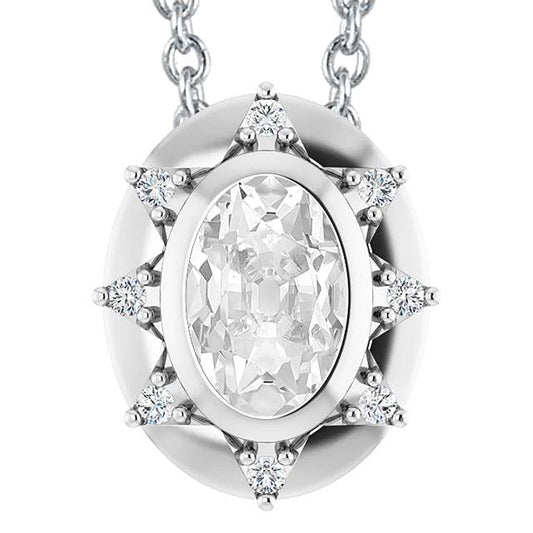 Ciondolo Da Donna Halo Con Vero Diamante Ovale Da 6,50 Carati Lunetta Stile Stella Old Miner In Oro Bianco 14K