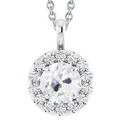 Ciondolo Da Donna In Vero Diamante Tondo Da 5 Carati Con Anello Da Vecchio Minatore In Oro Bianco 14K