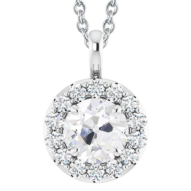 Ciondolo Da Donna In Vero Diamante Tondo Da 5 Carati Con Anello Da Vecchio Minatore In Oro Bianco 14K