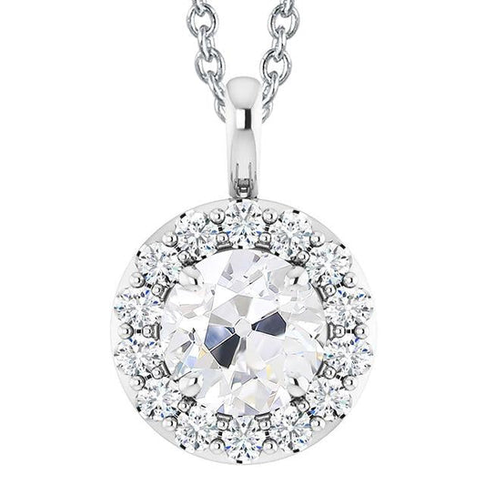 Ciondolo Da Donna In Vero Diamante Tondo Da 5 Carati Con Anello Da Vecchio Minatore In Oro Bianco 14K