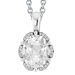 Ciondolo Di Vero Diamanti Con Artigli D'Aquila Da 6,50 Ct Ovale E Oro Bianco Rotondo 14K Di Vecchia Miniera