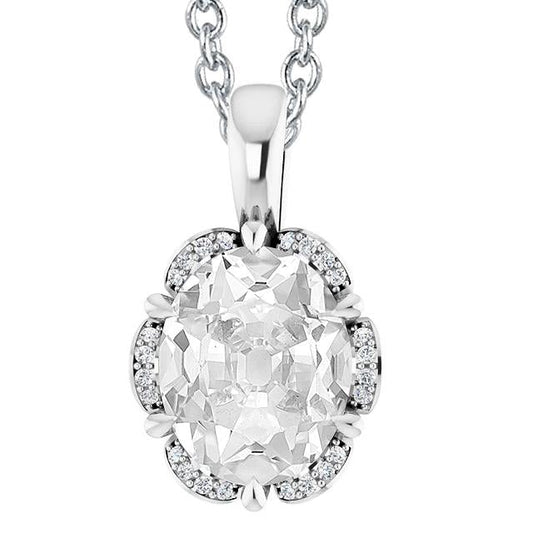 Ciondolo Di Vero Diamanti Con Artigli D'Aquila Da 6,50 Ct Ovale E Oro Bianco Rotondo 14K Di Vecchia Miniera