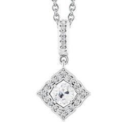 Ciondolo Halo 2,50 Carati Taglio Rotondo Vero Diamante Vecchia Miniera Diapositiva In Oro Bianco 14K