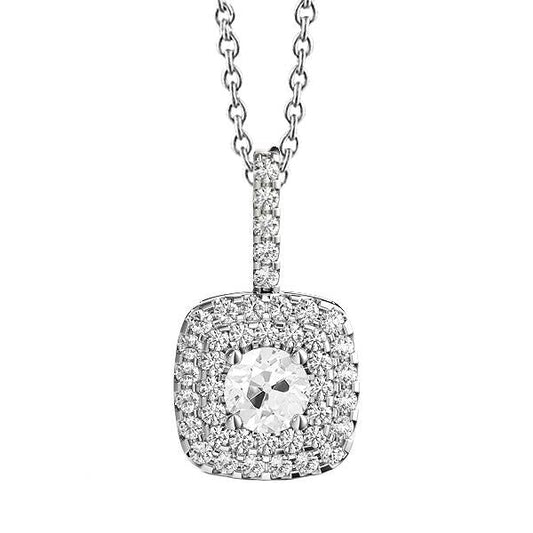 Ciondolo Halo 3 Carati Con Genuino Diamante Tondo Da Vecchio Minatore Incastonato Con Oro Bianco 14K