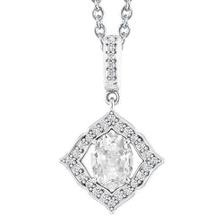 Ciondolo Halo 4 Carati Ovale E Naturale Diamante Rotondo Old Miner Catena Scorrevole In Oro Bianco 14K